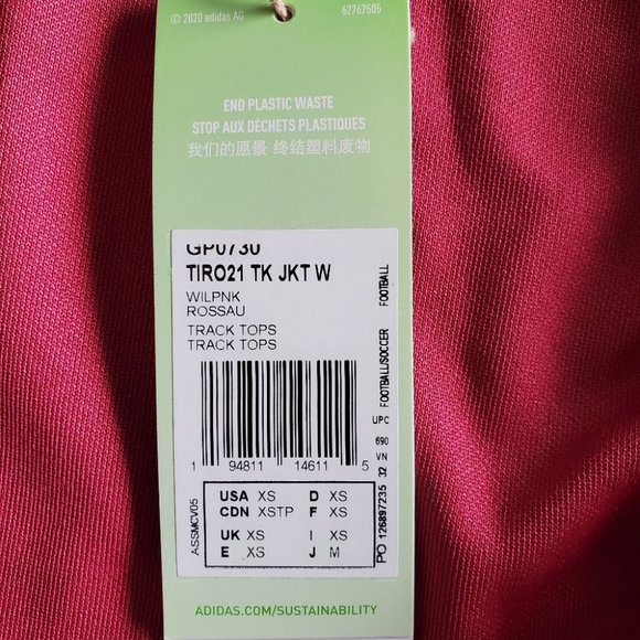 Adidas Women's Tiro 21 Track Jacket, Wild Pink, XS - Picture 7 of 8